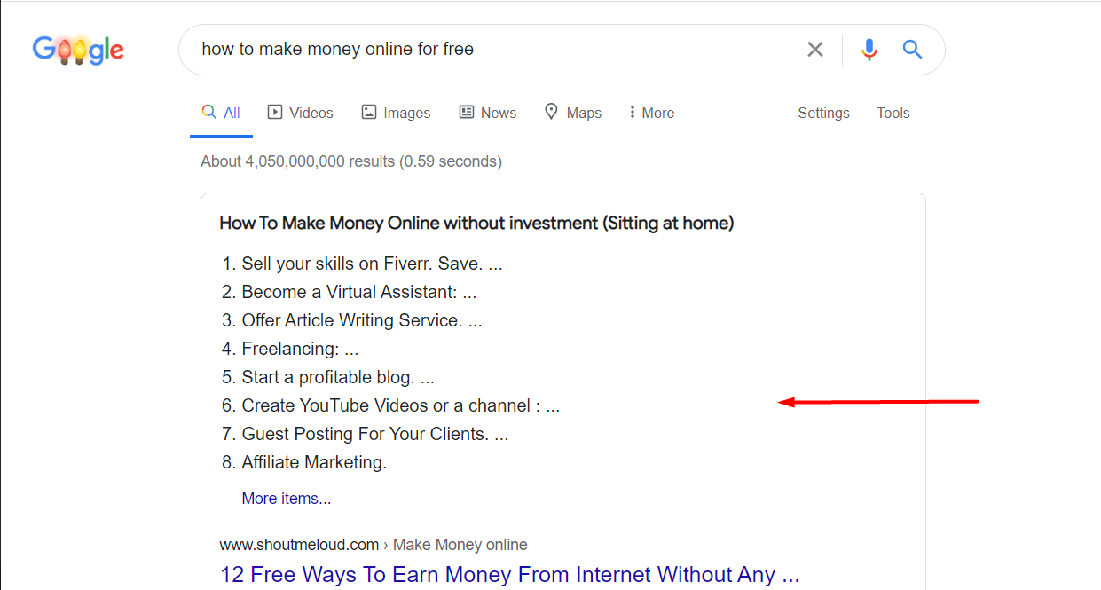 image showing featured snippet